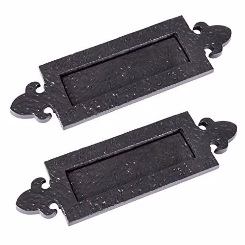 Hammer and Tongs Fleur De Lis Iron Letter Plate, Matt Black, Pack of 2, W: 34.5 cm, H: 10.5 cm – 2