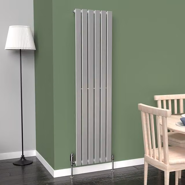 Lux Heat Single Vertical Steel Radiator in Metallic Silver, H: 160 cm, W: 42 cm
