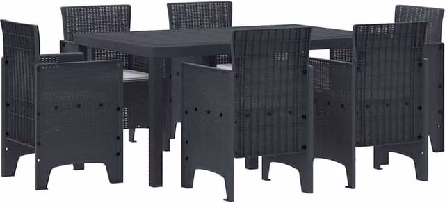 Berkfield Home 7 Piece Anthracite Poly Rattan Garden Dining Set with Cushions