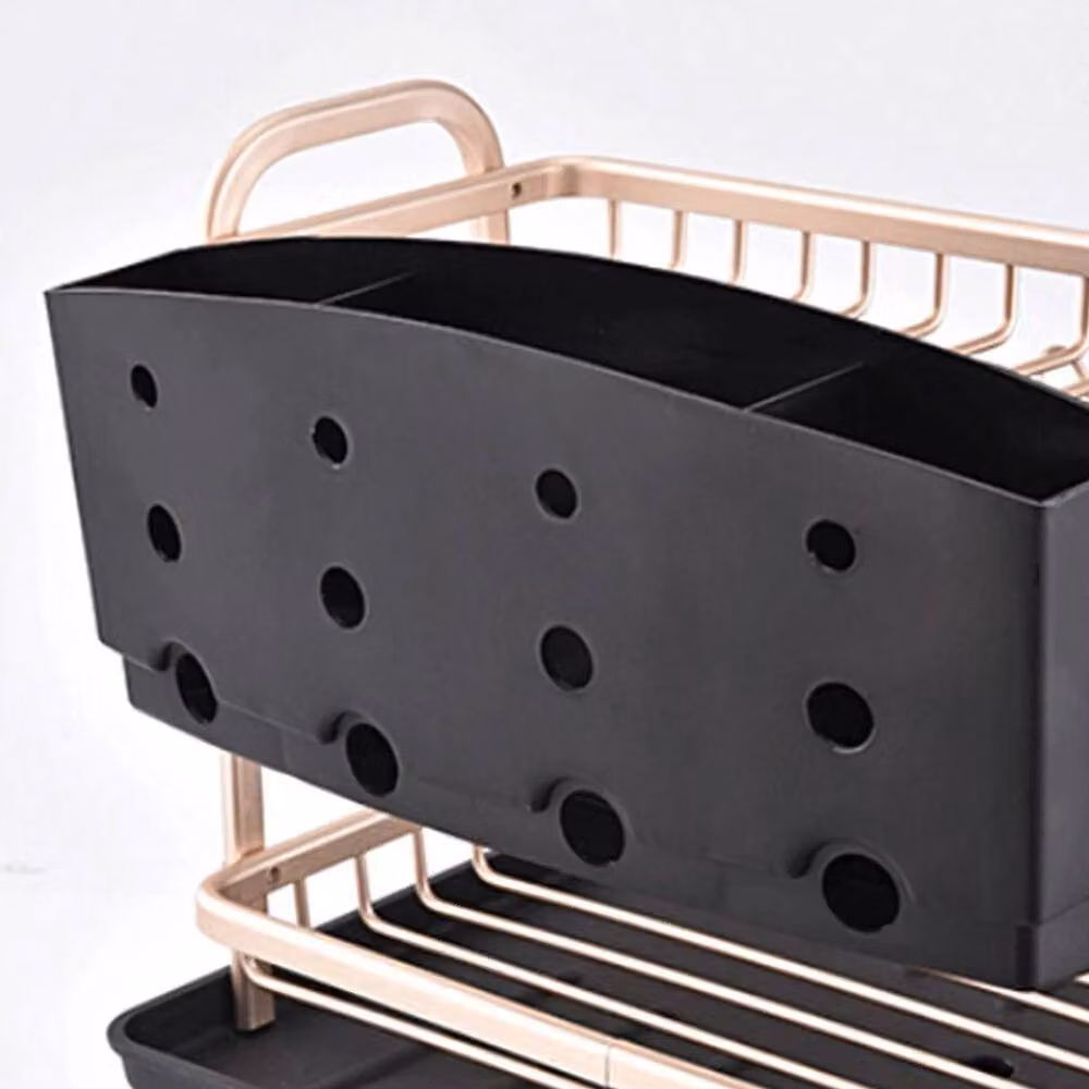 FORGEVIO 2 Tier Black Aluminium and Glass Rectangular Dish Drainer Kitchen Draining Stand – 4