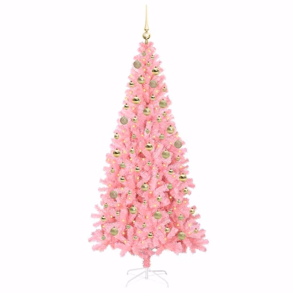 Berkfield Home Pink PVC Christmas Tree with 300 LEDs and Stand, Height: 180 cm – 2