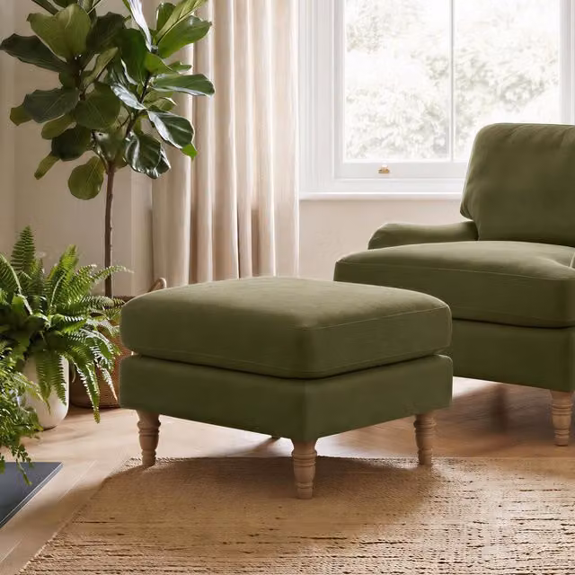 Furniturebox UK Bernie Green Chenille Fabric Footstool - Green