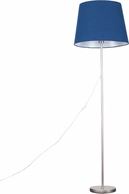 Charlie Modern Stem Floor Lamp in Brushed Chrome with Blue Fabric Shade