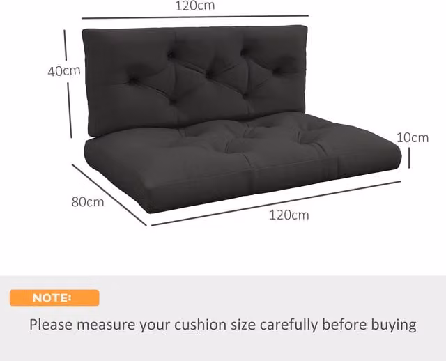 Outsunny Replacement 1 Seat and 1 Back Cushion Set for Pallet Furniture, Charcoal Grey, W: 120 cm, D: 80 cm, H: 2 cm