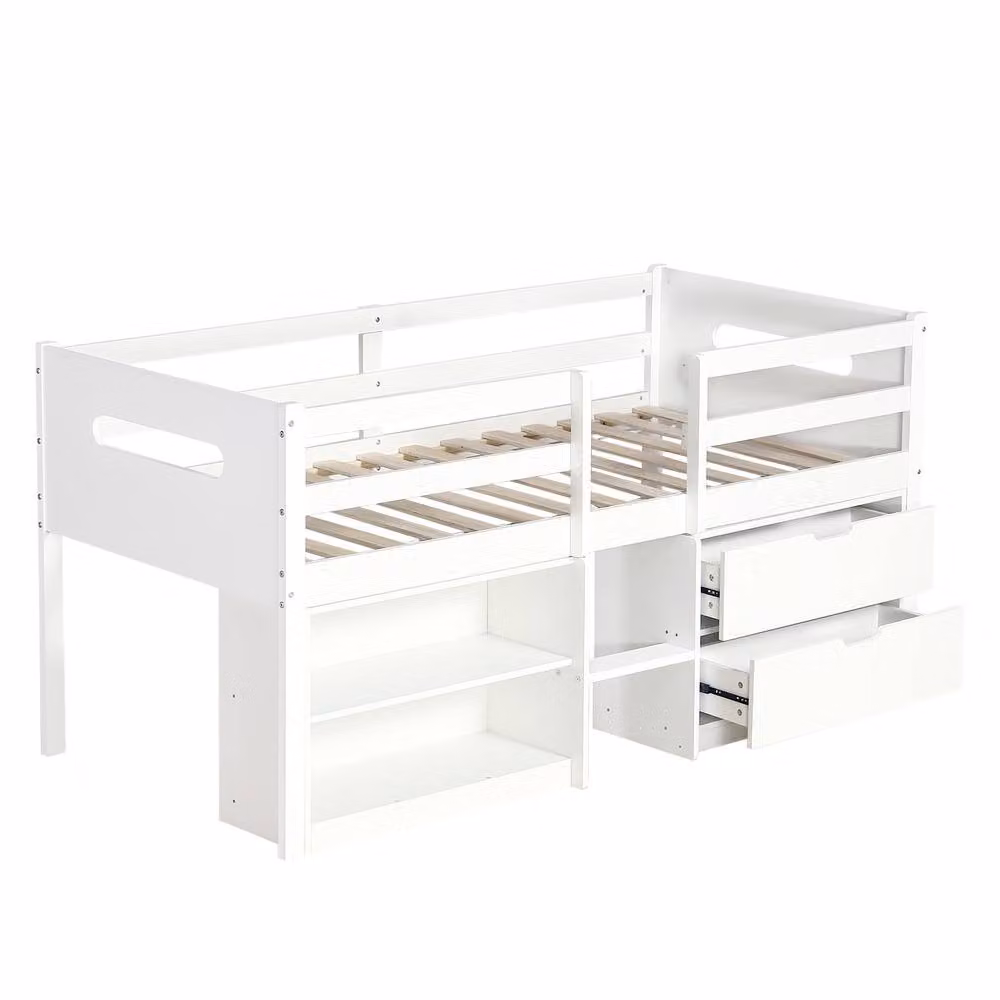 STILVORA Junior Single Bed Frame with Storage Drawers in White, W/D/H: 90 x 190 cm – 2