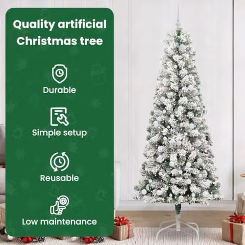 vidaXL Artificial Hinged Christmas Tree in Green and White, Height: 240 cm – 4