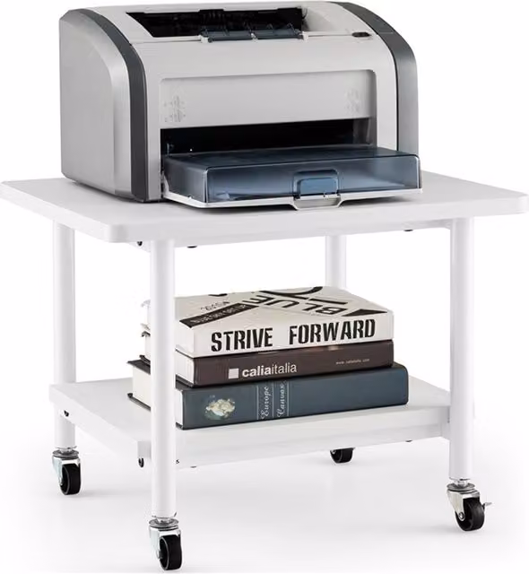 COSTWAY 2 Tier Mobile Printer Stand with Castors in White Metal