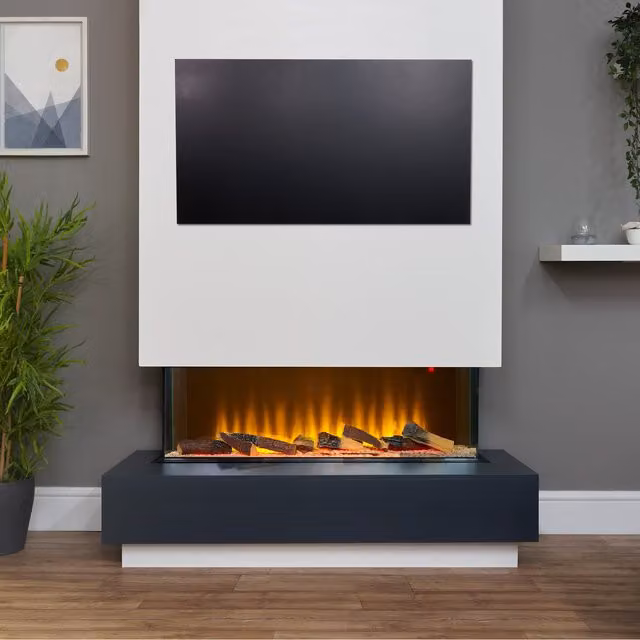 Adam Sahara 42 Inch Panoramic Media Wall Electric Fire in Black with Glass Finish