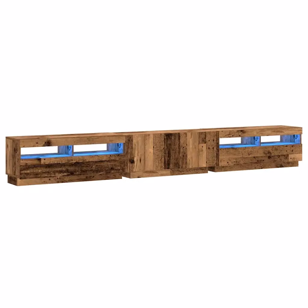 Berkfield Home Rustic Brown TV Cabinet with Integrated LED Lights and Media Compartments, W/D/H: 300 x 40 x 35 cm – 3