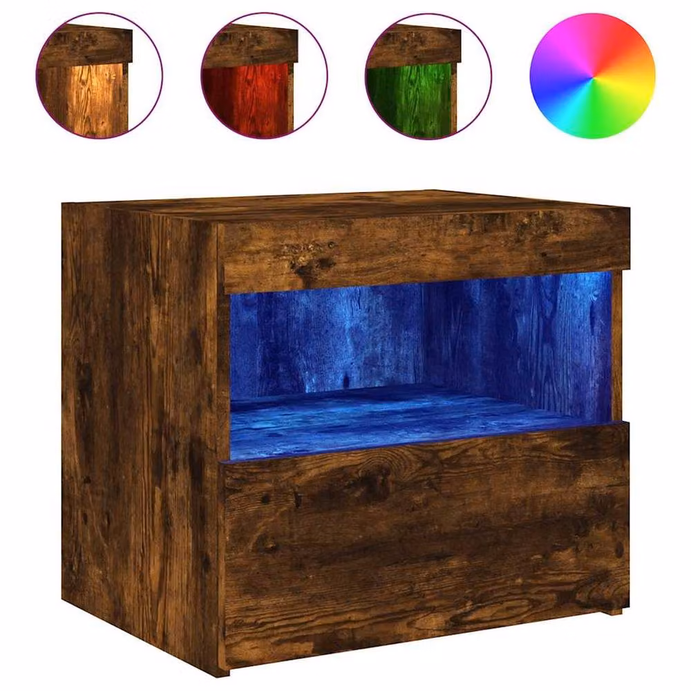 Berkfield Home Beautiful Bedside Cabinet with Integrated LED Lights in Smoked Oak Brown, W/D/H: 50 x 40 x 45 cm – 2