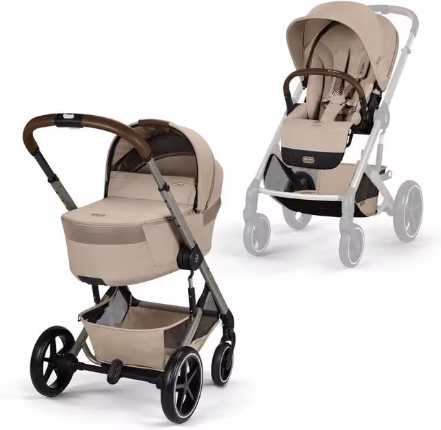Cybex Balios S Lux Convertible Kombi Pushchair with Folding Carrycot and Sport Seat in Almond Beige