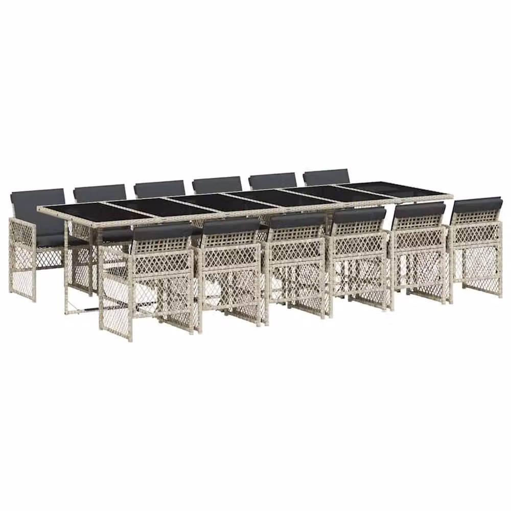 Berkfield Home 13 Piece Modern Garden Dining Set with Grey Poly Rattan and Glass Table – 2