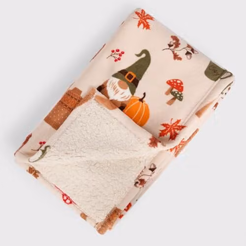 OHS Pumpkin Autumn Gonk Fleece Sherpa Throw Blanket, Beige, W/D/H: 125 x 150 cm – 2