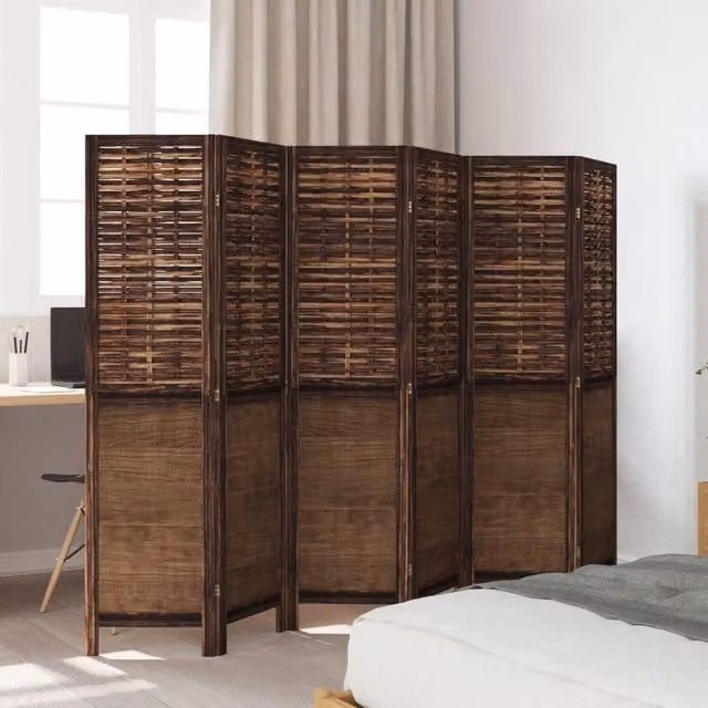 Berkfield Home 6-Panel Room Divider in Dark Brown Solid Paulownia Wood