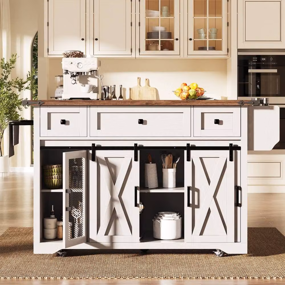 Matteo Modern Kitchen Island Trolley in White and Black – 6