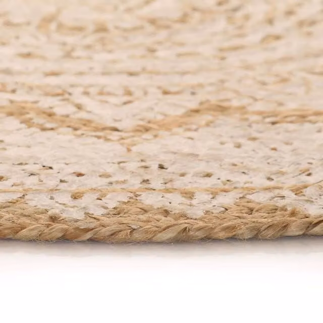 Berkfield Home Beautiful Braided Jute Printed Area Rug, Round, Beige and White, Diameter: 100 cm
