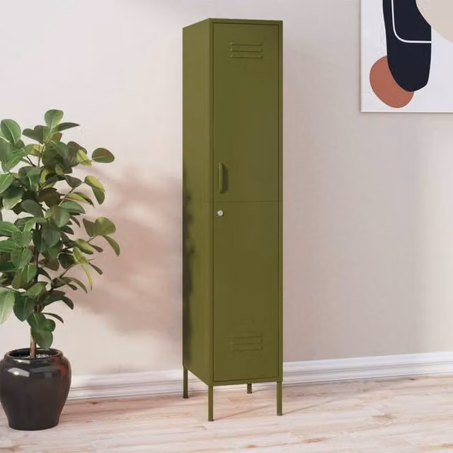 Berkfield Home Locker Cabinet in Olive Green, Metal with Internal Shelves and Lock, W/D/H: 35 x 46 x 180 cm