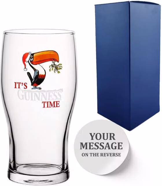 Uniqueful Personalised Christmas Toucan Guinness Pint Glass in Transparent Glass