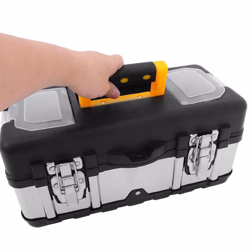 SPETLEK Stainless Steel Tool Box Chest with Removable Tray, Black and Silver – 3