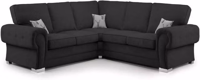 Furniture786ltd Hampton 5 Seater L-Shape Corner Sofa in Beige and Black Fabric with Full Back and Scatter Cushions