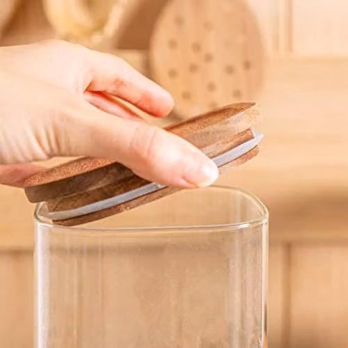 Argon Tableware Square Glass Storage Jar with Airtight Wooden Lid, 2.2 l, Transparent – 2