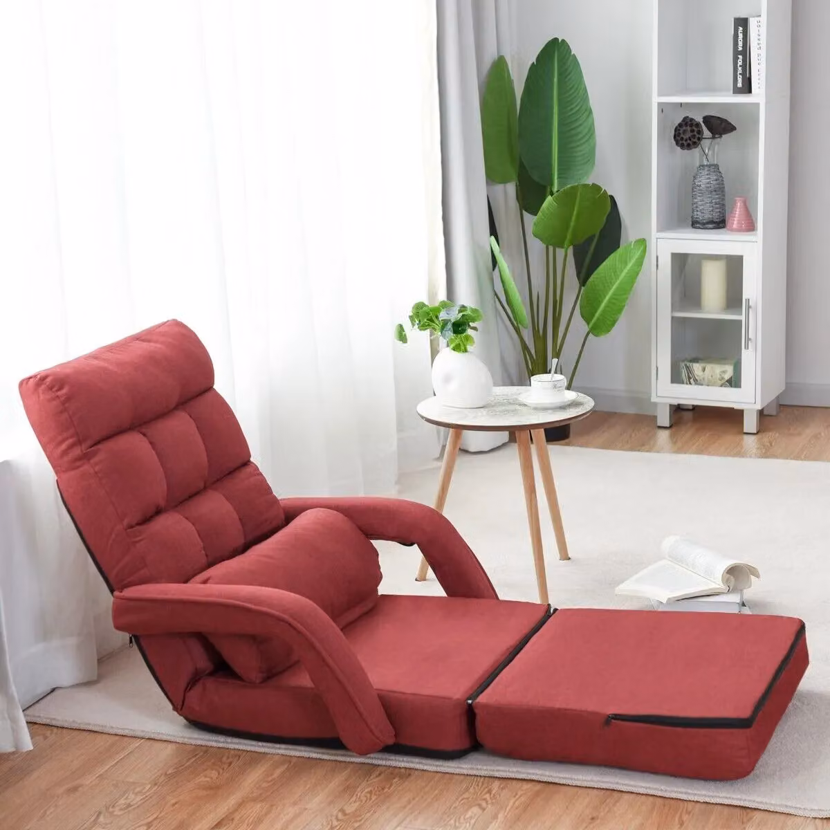Gymax Red Folding Sofa Floor Gaming Chair with Armrests and Headrest – 4