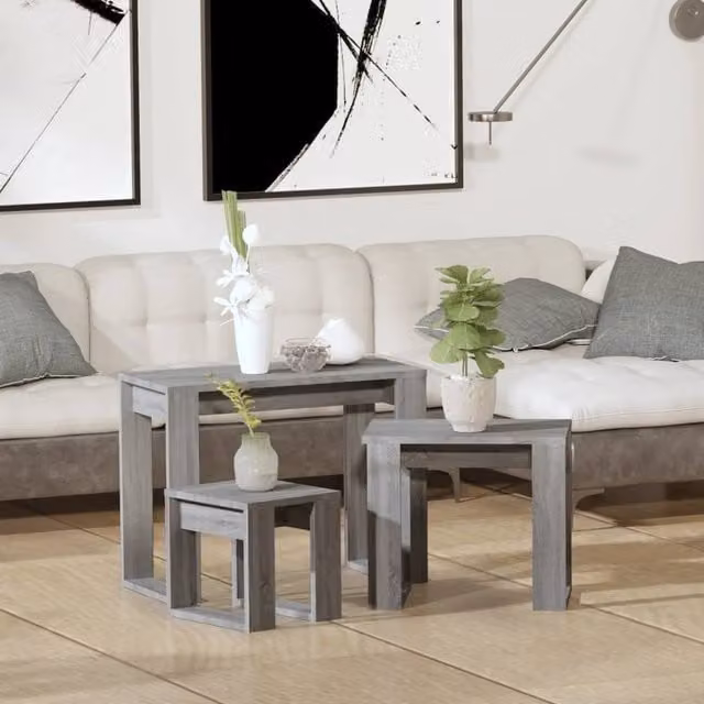 Berkfield Home Nesting Tables, 3 Piece Set in Grey Sonoma Engineered Wood – 1