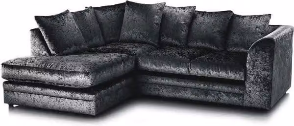 LUXURY LIFE Dylan Left Hand Facing Corner Sofa in Black Crushed Velvet Fabric – 1