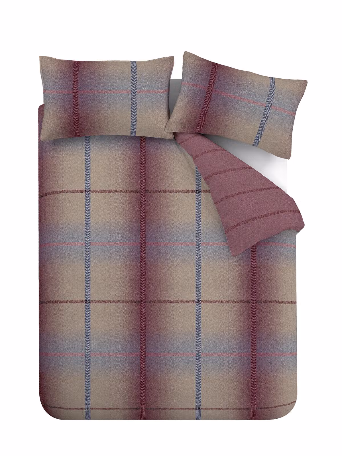Catherine Lansfield Melrose Tweed Check Reversible Single Duvet Cover and Pillowcase Set, Purple Flannelette Brushed Cotton, W/D/H: 135 x 200 cm and 50 x 75 cm – 2