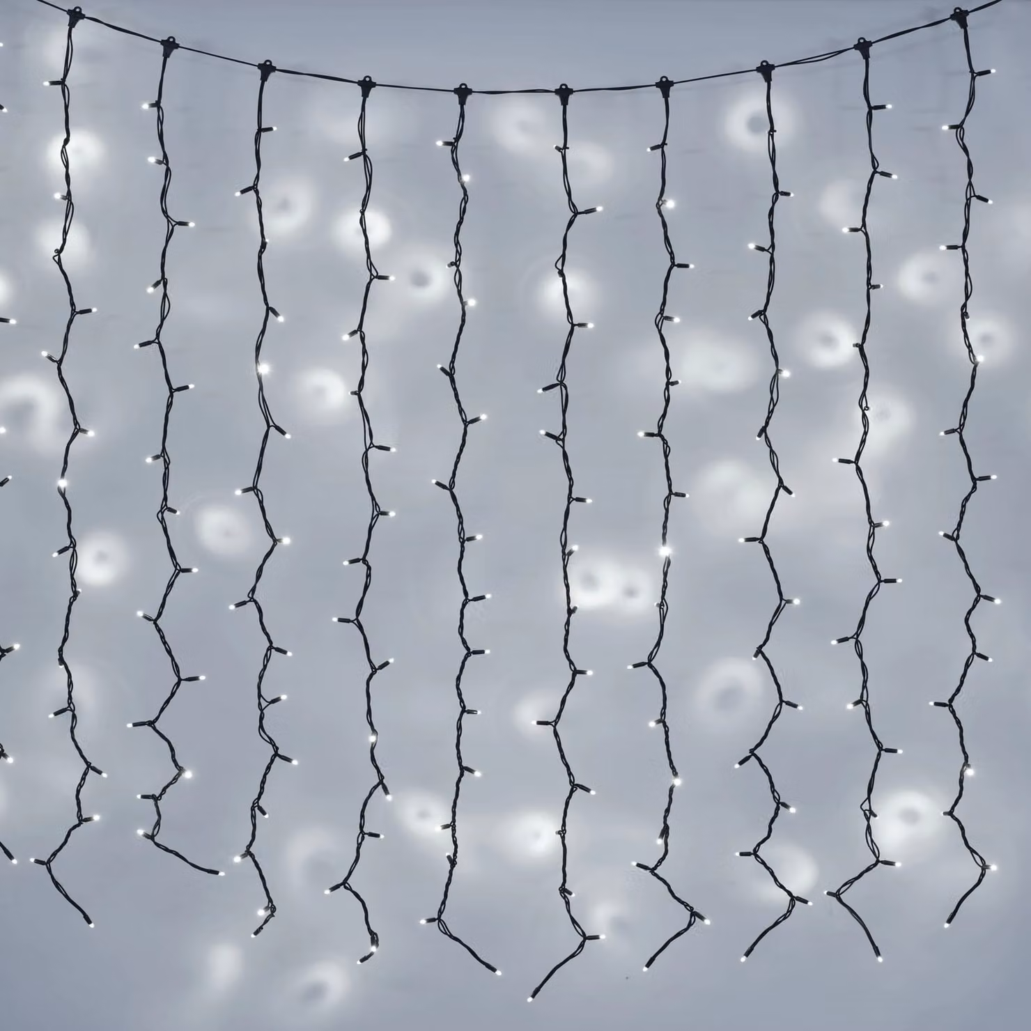 Lights4fun Plus Connectable LED White Curtain Lights with Black Cable, W: 8 m, H: 2 m