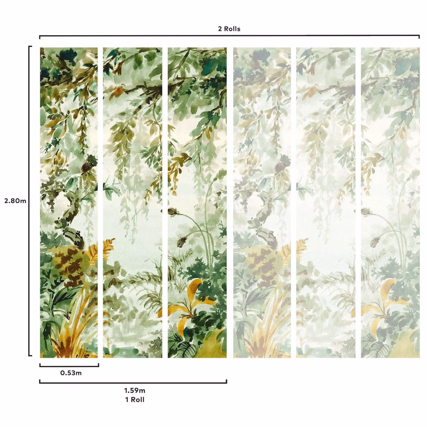 Grandeco Naive Watercolour Jungle Floral Mural in Green, W: 159 cm, H: 280 cm – 2