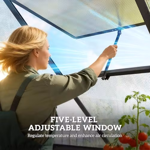 Outsunny Black Polycarbonate Walk-in Greenhouse with Hinged Swing Door and Gable Roof – 6