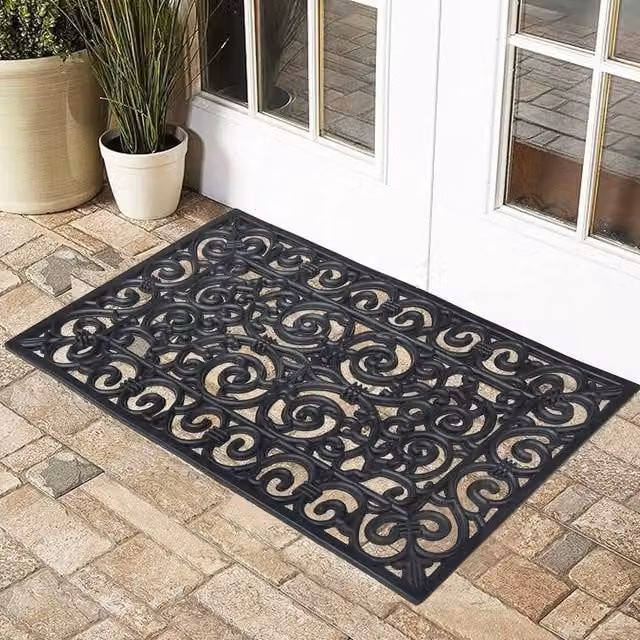 EONLION Large Non-Slip Rubber Entrance Doormat in Black, W/D: 100 x 100 cm