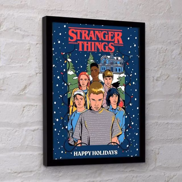 Stranger Things Happy Holidays Christmas Paper Poster in Blue