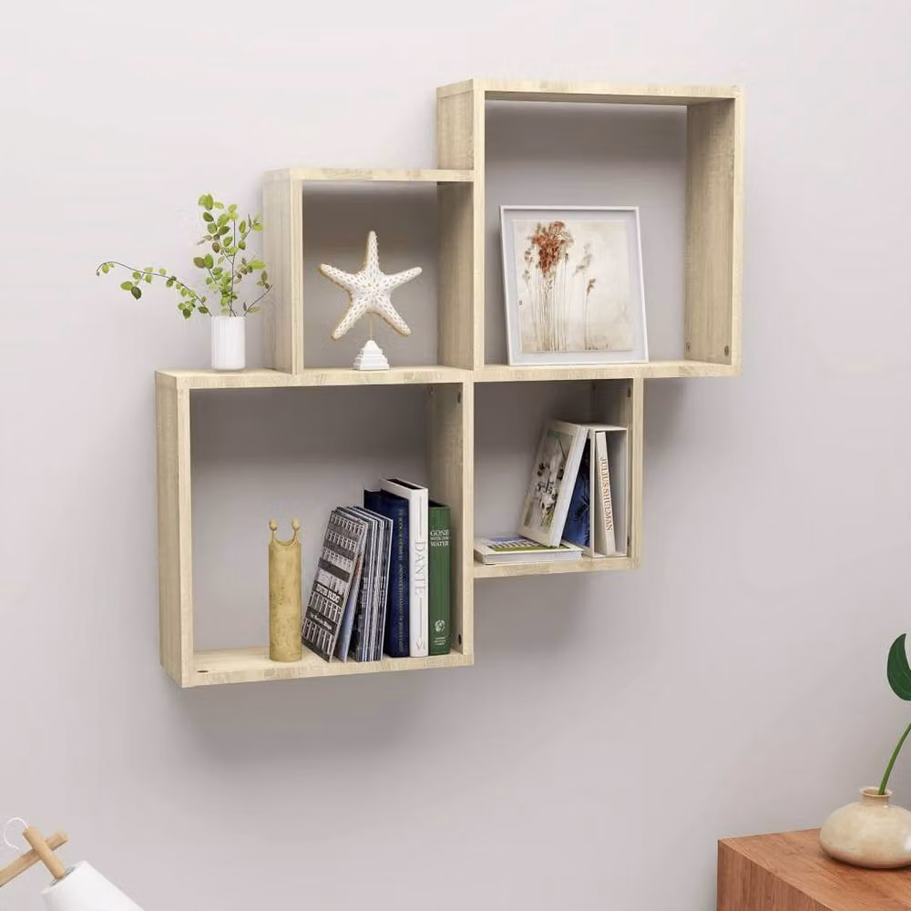 Berkfield Home Wall Cube Shelf in Sonoma Oak, W: 80 cm, D: 15 cm, H: 78.5 cm – 2