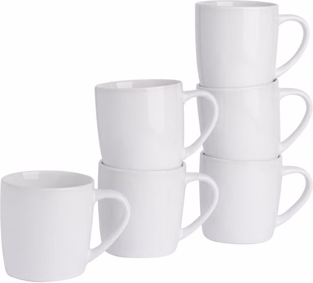Argon Tableware White Ceramic Stoneware Coffee Mug, 340ml, Set of 6