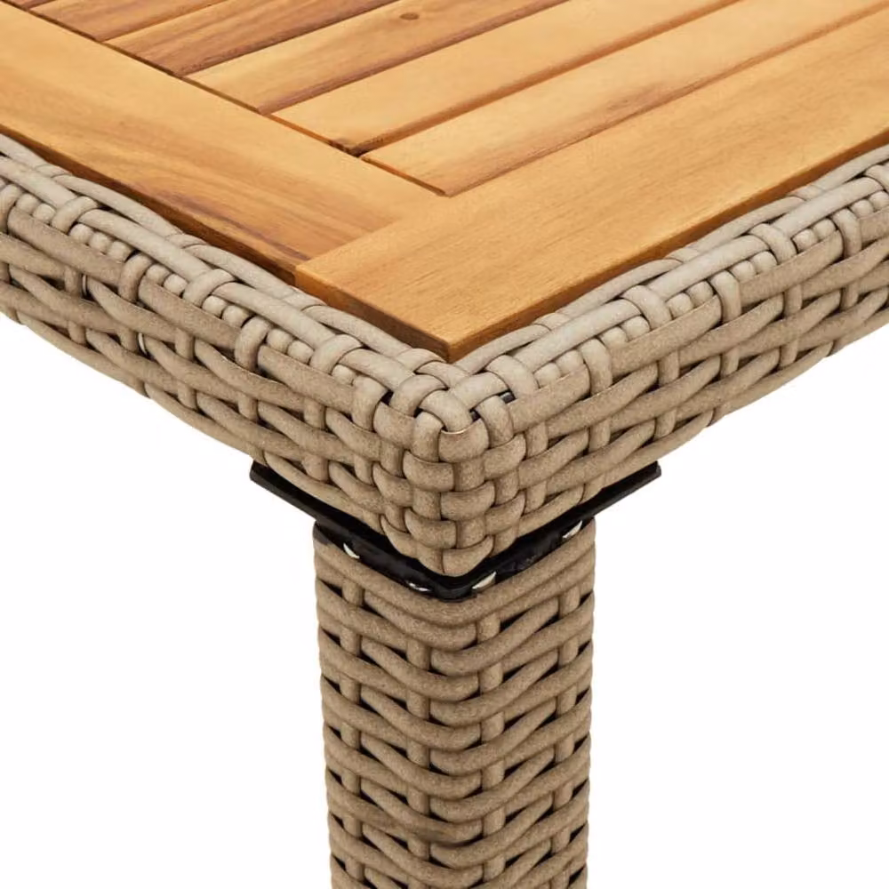 Berkfield Home Garden Table in Beige, Poly Rattan and Solid Acacia Wood, W/D/H: 123 x 60 x 74 cm – 3