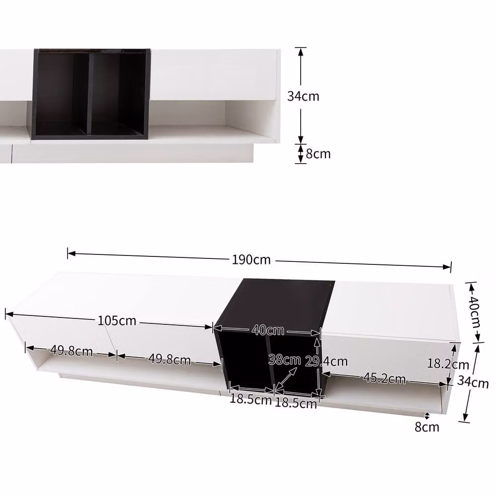 Matteo Modern High-Gloss TV Cabinet with Drawers in White and Black, W/D/H: 42 x 40 x 40 cm – 2
