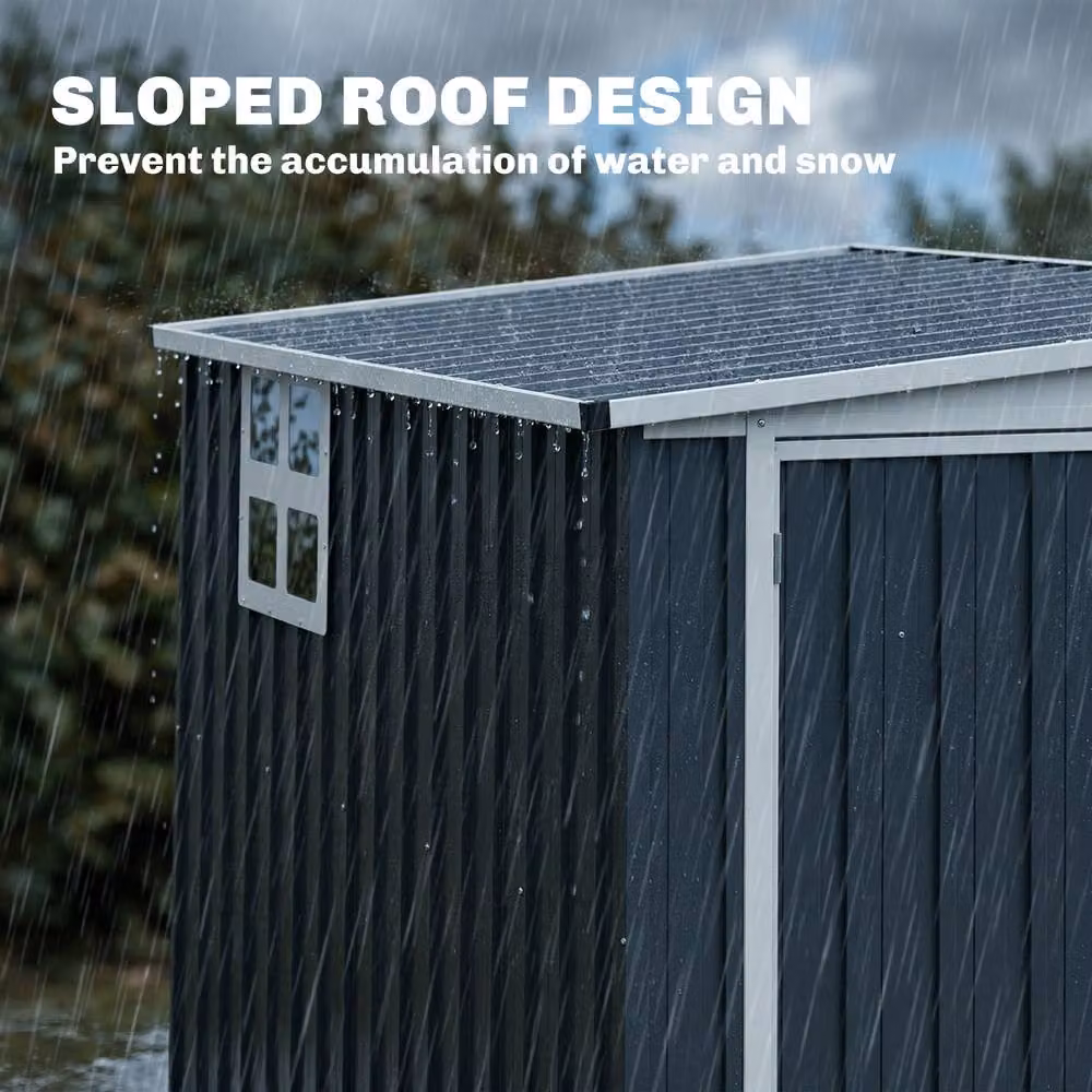 Rolipo Metal Pent Garden Shed with Window and Lockable Door, Dark Grey, W/D/H: 231.1 x 121.9 x 231.1 cm – 7