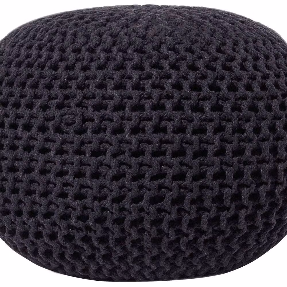 Wyld and Coco Black Knitted Cotton EPS Beads Pouf W/D/H: 50 x 35 x 35 cm – 2
