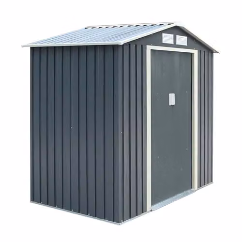 Rowlinson Trentvale 6x4 Metal Apex Shed in Dark Grey with Foundation Kit and Double Doors – 4