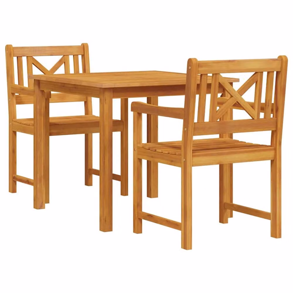 Berkfield Home 3 Piece Brown Acacia Wood Garden Dining Set with Rectangular Table and Chairs – 2
