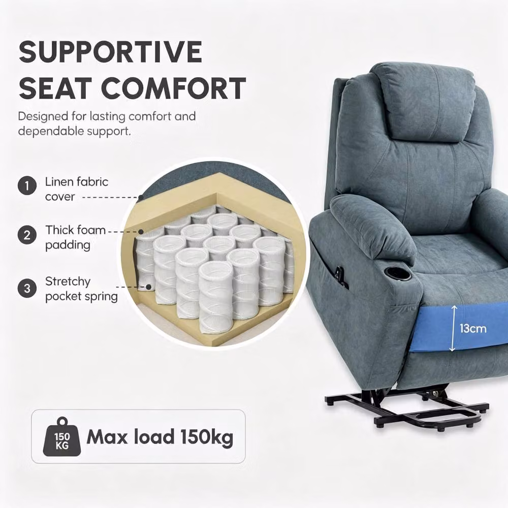 STILVORA Electric Lift Recliner Armchair with Massage and Heat in Grey Fabric – 6