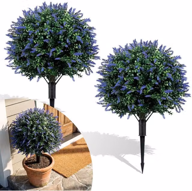 Set of 2 COSTWAY Artificial Lavender Trees in Green and Purple