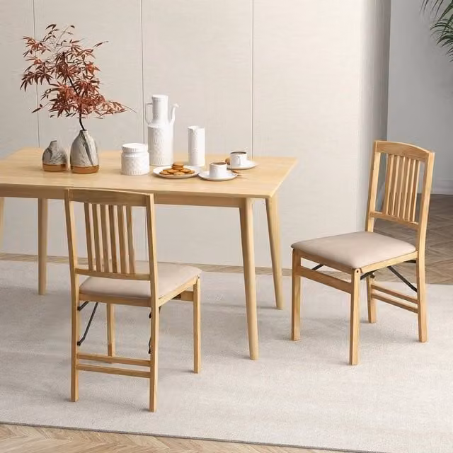 KORVIXA 2-Pack Folding Dining Chairs in Sand Linen Fabric and Rubberwood