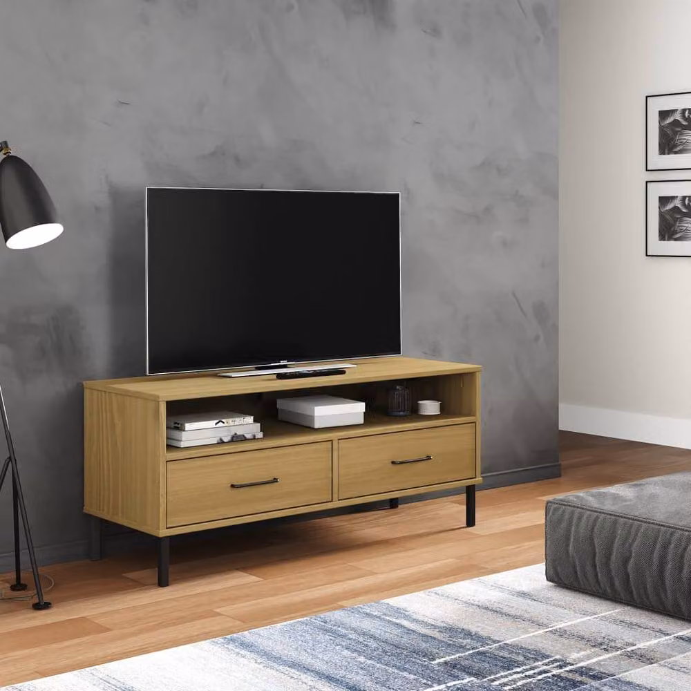 Berkfield Home OSLO TV Cabinet in Light Brown Solid Pine Wood with Metal Legs – 2