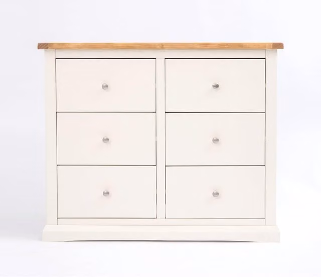 Cabinet Bits Castelli 6 Drawer Chest of Drawers in Off-White with Chrome Knobs