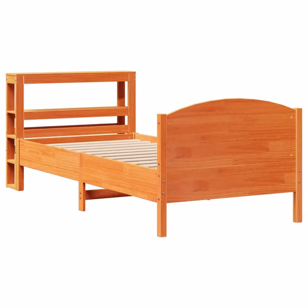 Berkfield Home Small Single Solid Wood Pine Bed Frame in Waxed Brown with Side Compartments, W: 75 cm, L: 190 cm – 2