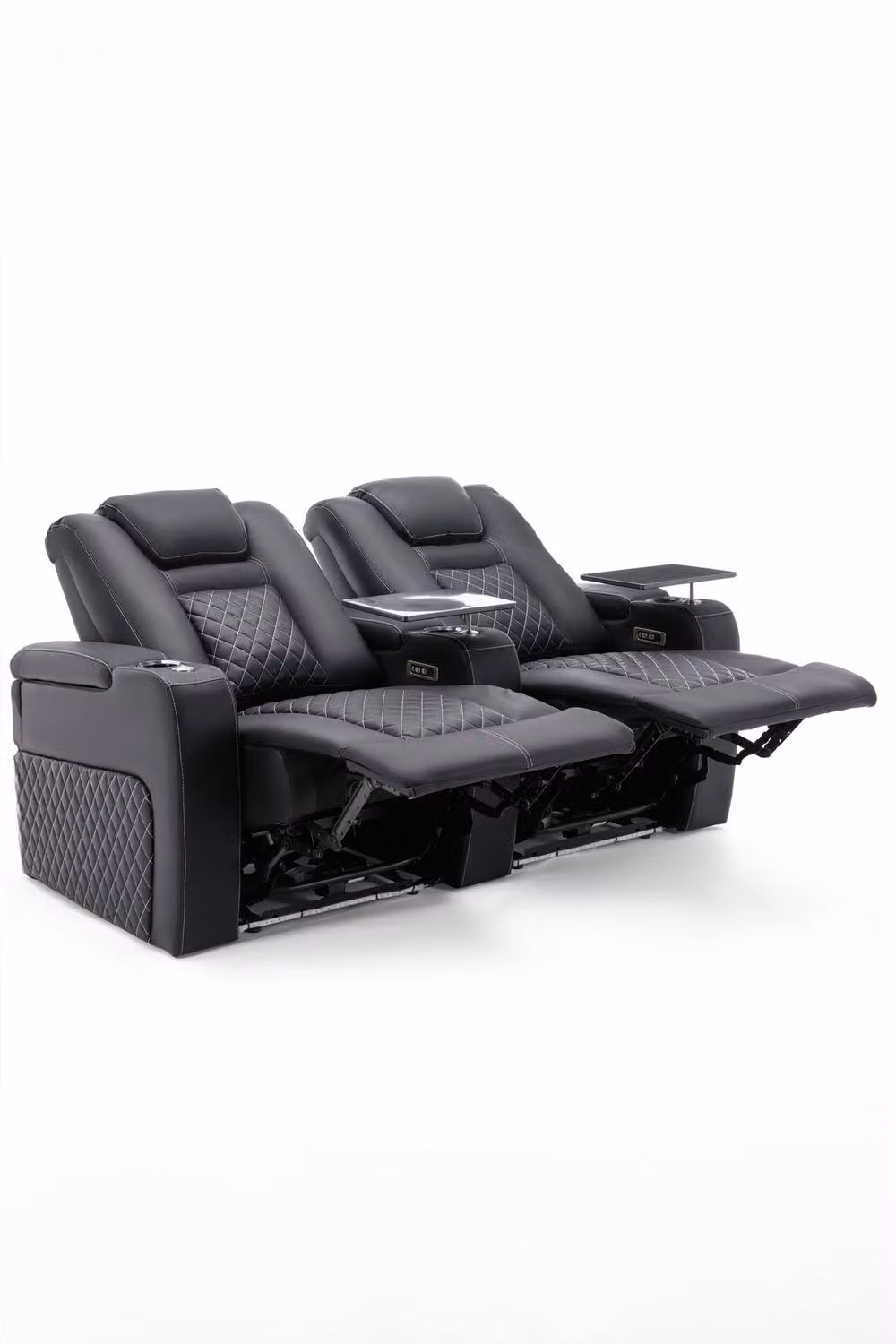 More4Homes Broadway 2 Seater Cinema Electric Recliner Chair with USB Charging, LED Lighting, Cup Holders and Tray in Black – 2