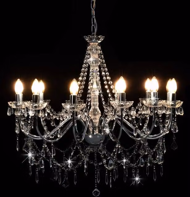 Berkfield Home Beautiful Silver Chandelier with Crystal Beads and 12 x E14 Bulbs